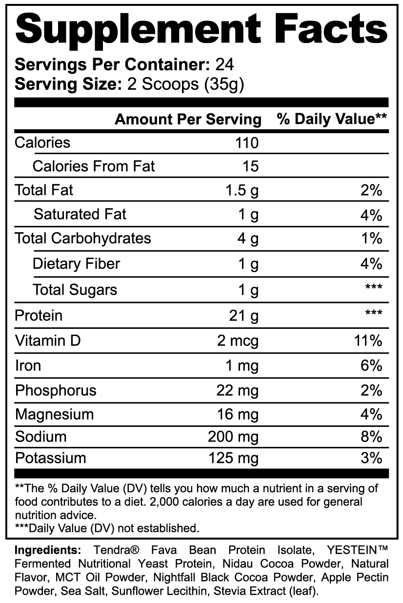 Plant base protein chocolate flavor nutritional facts
