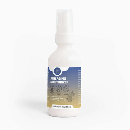 Anti Aging Moisturizer for Sensitive Skin bottle with a spray top, 50ml, promoting hydration and skin vitality.