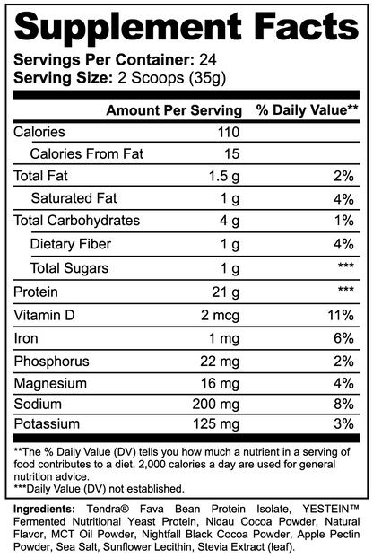 Plant base protein chocolate flavor nutritional facts